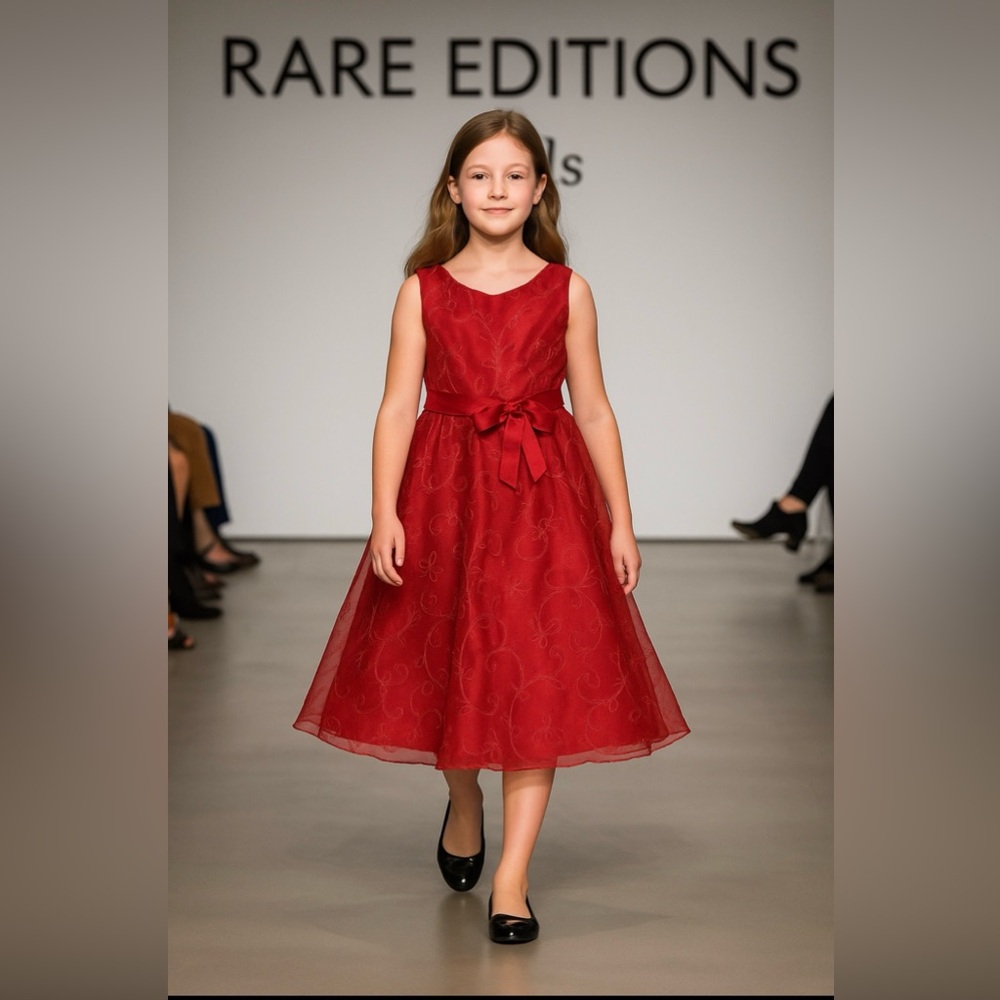 Rare Editions Red Floral Kids Dress‎